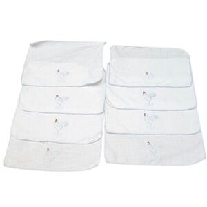 Vintage‎ Marghab Set of 8 Embroidered Linen Cocktail Napkins White Blue Chicken